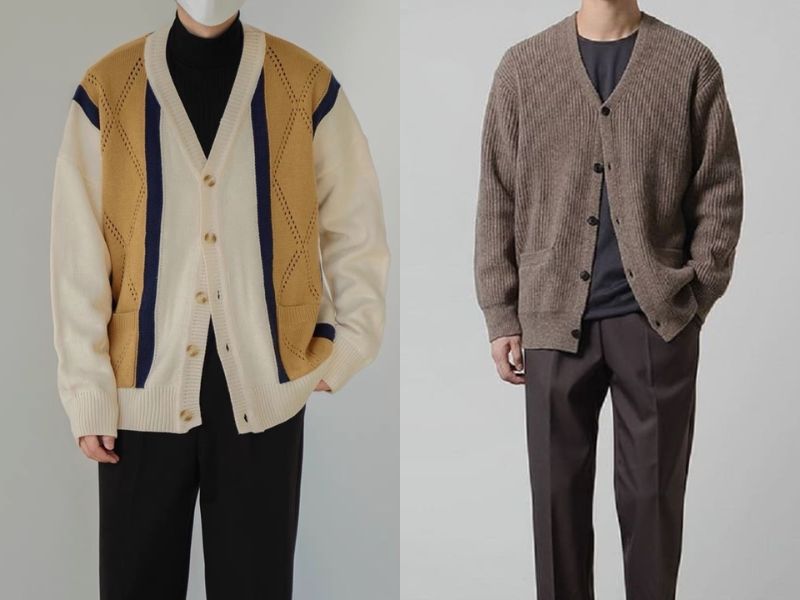 Phối đồ vintage nam bằng áo len cardigan