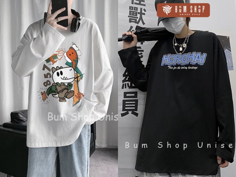 Áo thun nỉ dài tay form rộng shop Bum