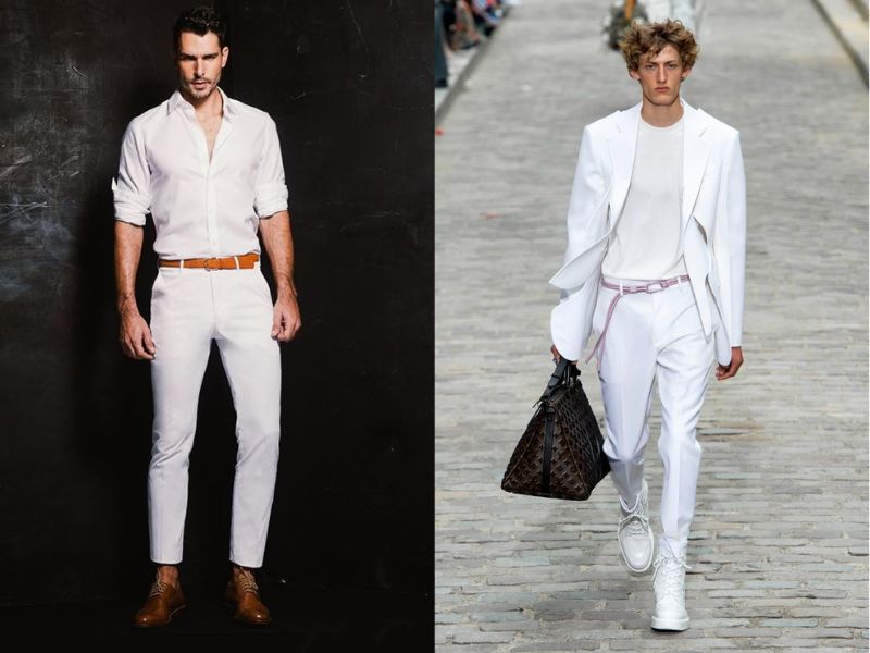 Chàng nên sử dụng thêm phụ kiện để bộ đồ màu trắng không bị đơn điệu
