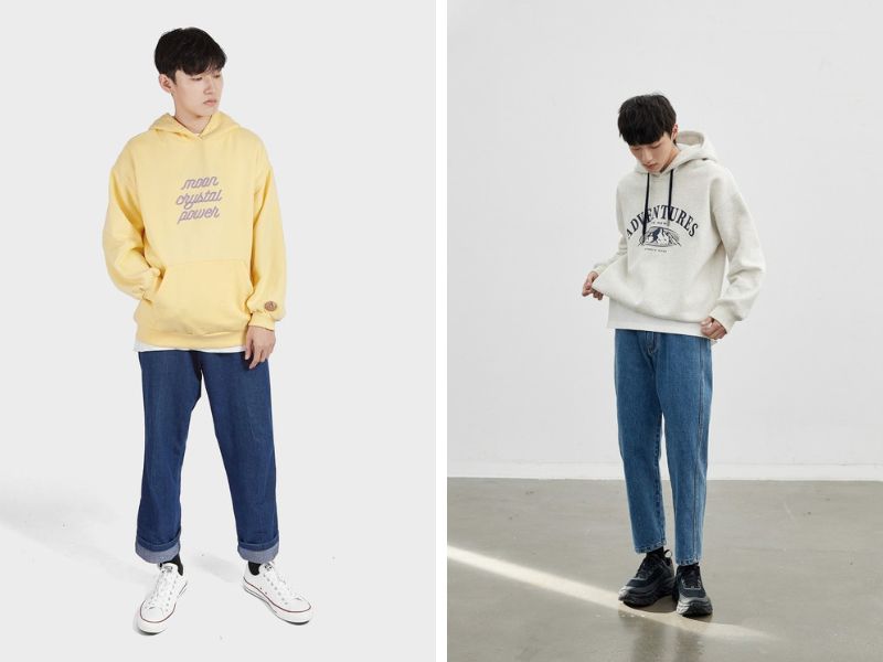 Năng động với quần jean nam mix áo hoodie