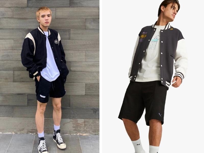 Phối đồ với Varsity Jacket nam và quần short năng động