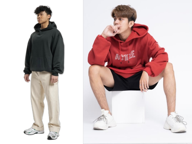 Kết hợp áo hoodie và giày trắng nam