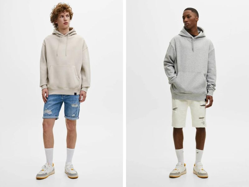 Phong cách với áo hoodie nam mix quần short jean