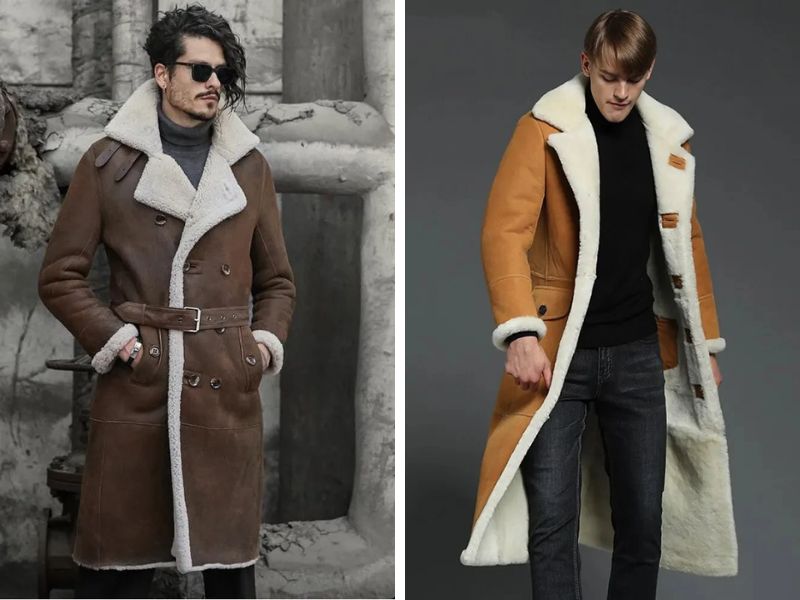 Shearling jacket dáng dài