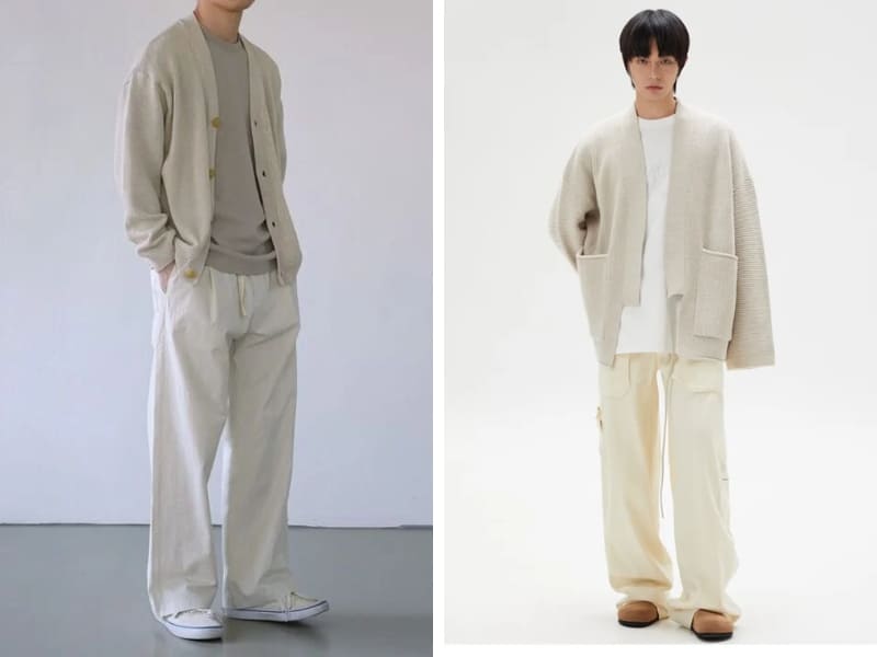 Phối quần tây ivory cùng cardigan màu be