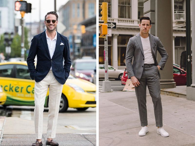 Kết hợp áo blazer với quần tây và áo thun