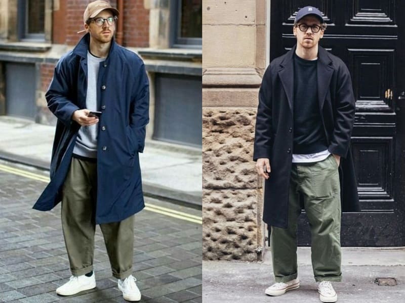 Áo khoác dạ dài cũng là items được rất nhiều bạn nam yêu thích để phối cùng fatigue pants