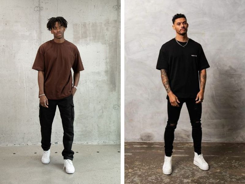 Áo phông hiphop và quần quần jean skinny thể hiện phong cách đường phố