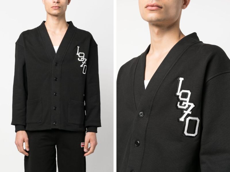 Áo len cardigan nam màu đen họa tiết hổ của Kenzo