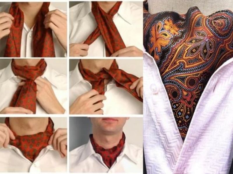 Thắt khăn ascot tie theo kiểu khăn tam giác cổ trụ 