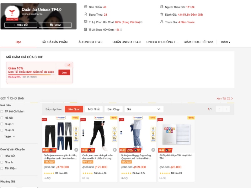 Shop bán quần jean nam đẹp trên Shopee - Quần áo Unisex TF4.0