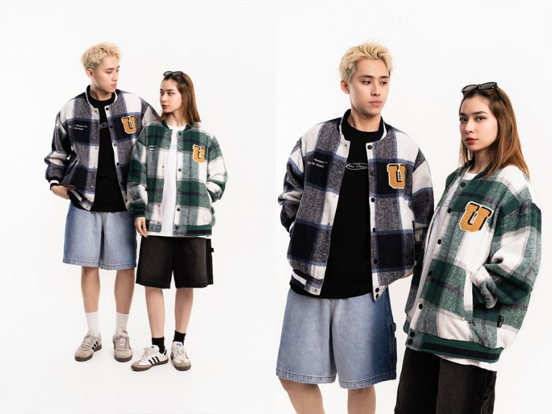 Checked Varsity jacket local brand giá rẻ Totoday