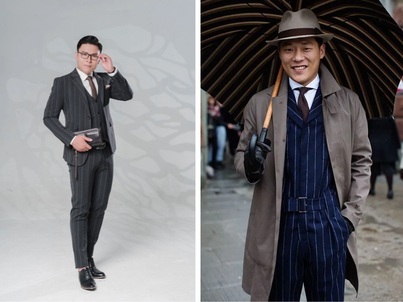Phối đồ với bộ suit vintage kẻ sọc