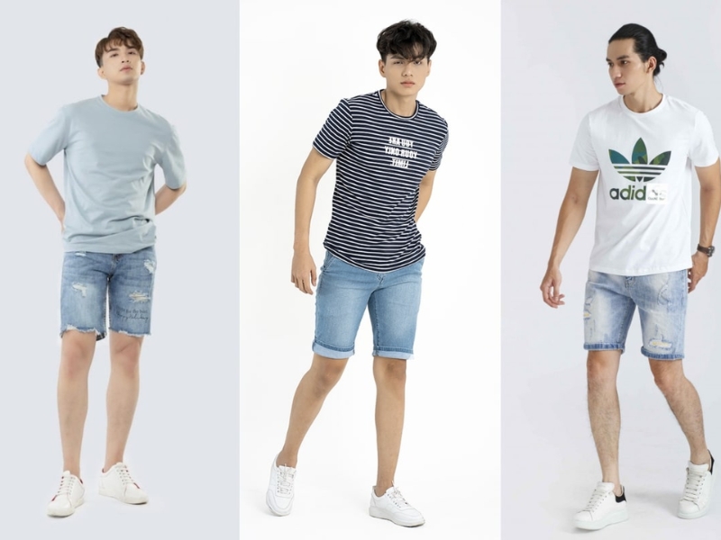 Áo thun với quần short jean