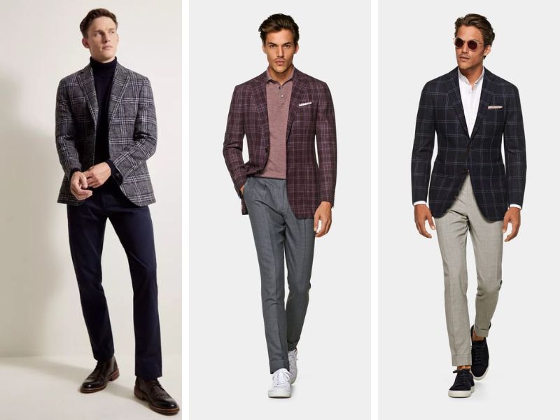 Mặc áo khoác blazer caro cùng quần tây