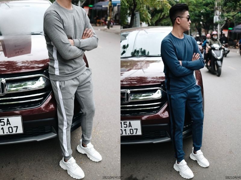 Phong cách ấm áp cùng quần thể thao 1 sọc nam phối với áo sweater 