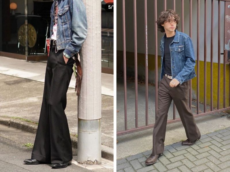 Quần tây ống loe nam phối áo khoác Jeans cá tính