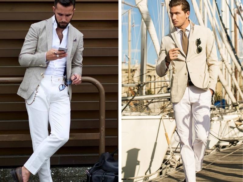 Kết hợp áo Blazer với quần âu nam màu trắng mang lại vẻ đẹp thanh lịch