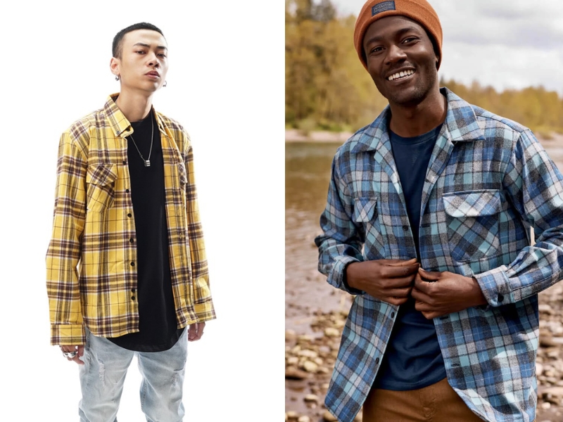 Mẫu áo khoác flannel kẻ caro phối túi phong cách