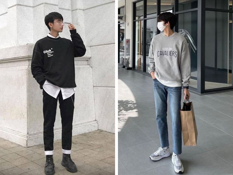 Sweater phối quần ống đứng