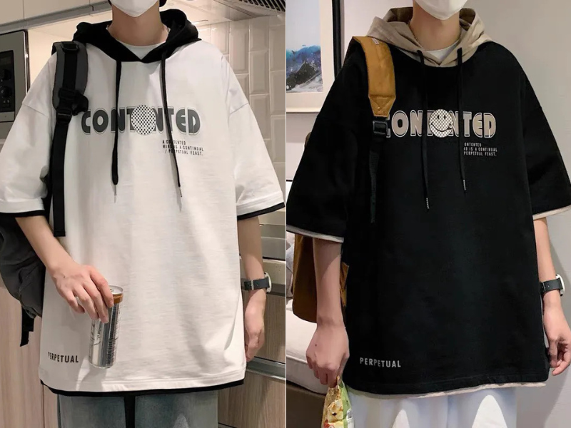 Áo hoodie tay ngắn nam phong cách Hàn Quốc