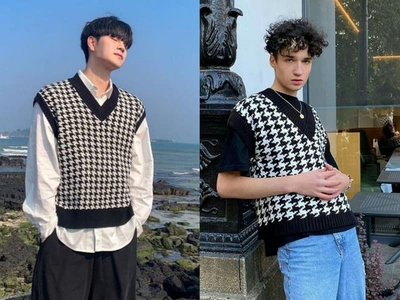 Áo gile Houndstooth mang đến cho người mặc sự trẻ trung nhưng vẫn đảm bảo nét thanh lịch