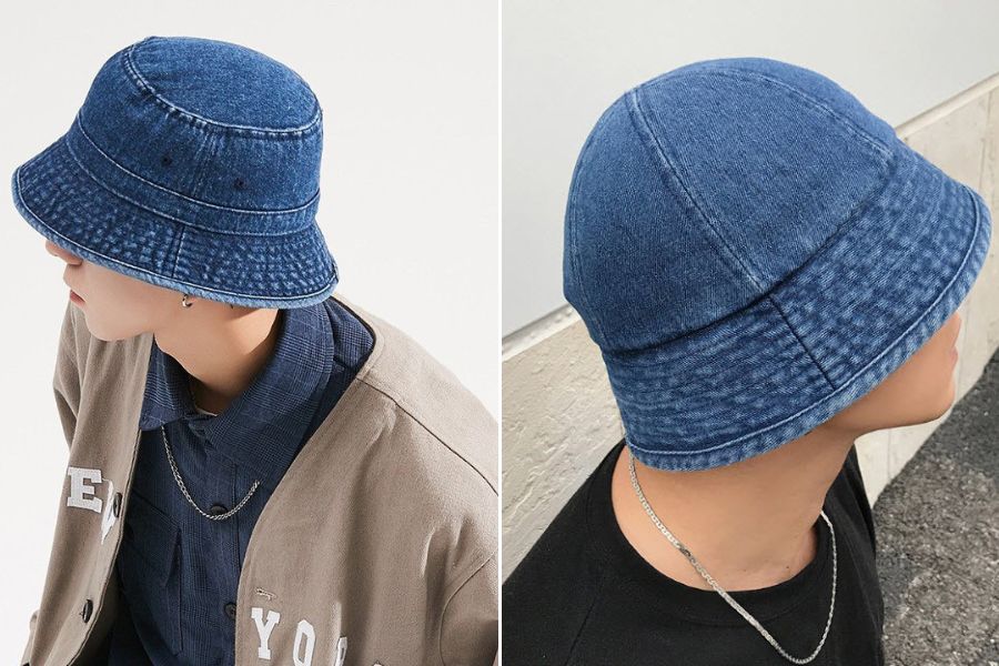 Mũ bucket vành cụp denim