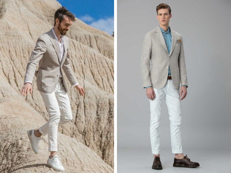 Áo Blazer phối đồ với quần jean trắng nam