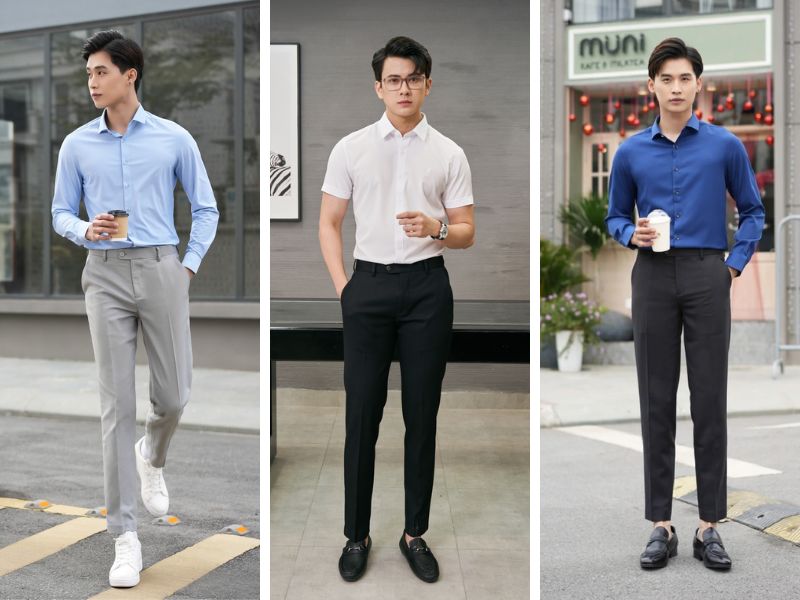 Quần tây nam phối sơ mi trơn