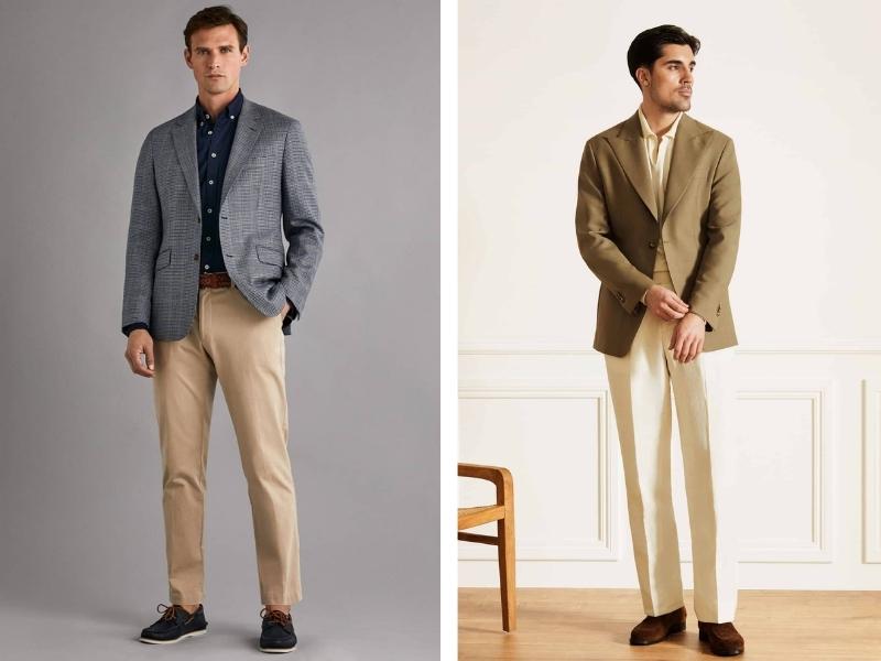 Phối quần kaki nam hàn quốc ống suông cùng áo blazer