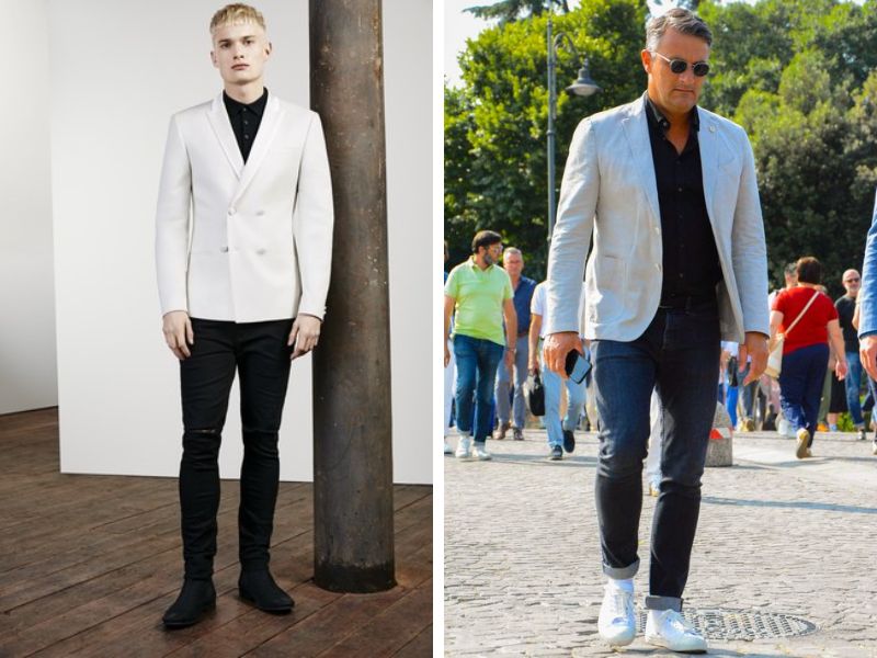 Áo vest trắng phối đồ với quần jean đen 
