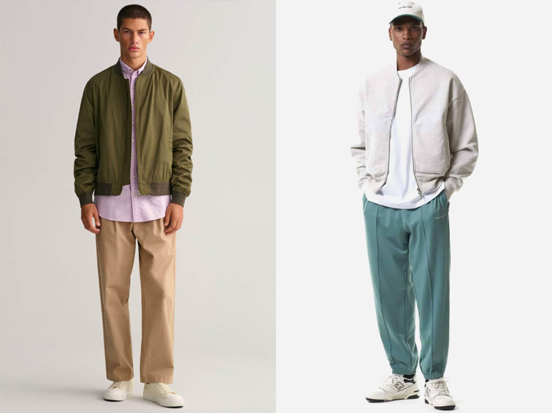 Quần baggy chinos khi kết hợp với áo bomber sẽ cho ra một outfit năng động và trẻ trung