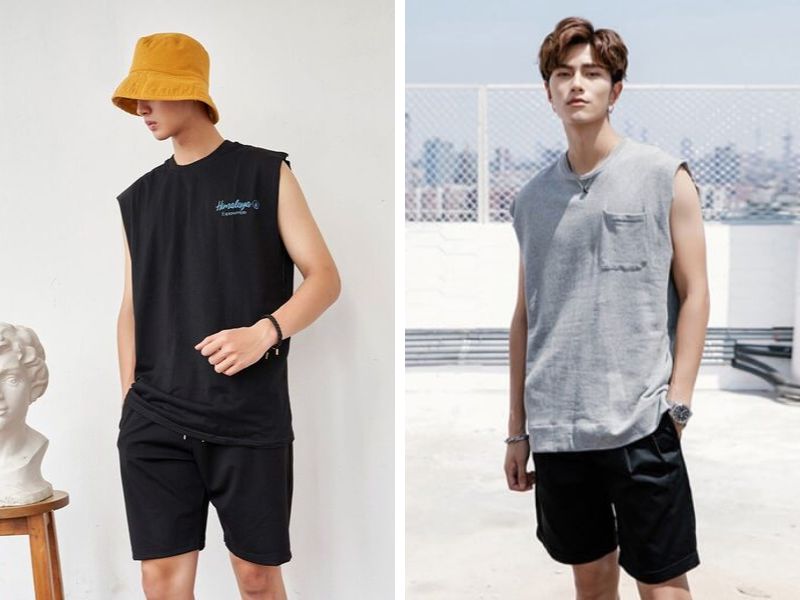 Áo tanktop phối quần short nam