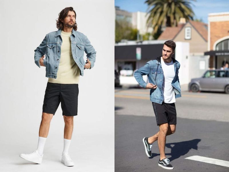  Kết hợp quần short nam đen và áo khoác jeans