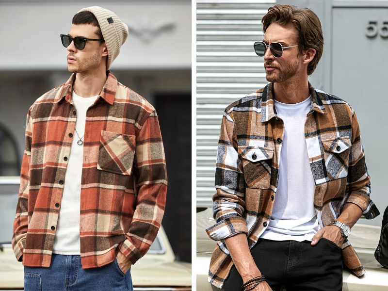 Áo flannel biker phối áo thun