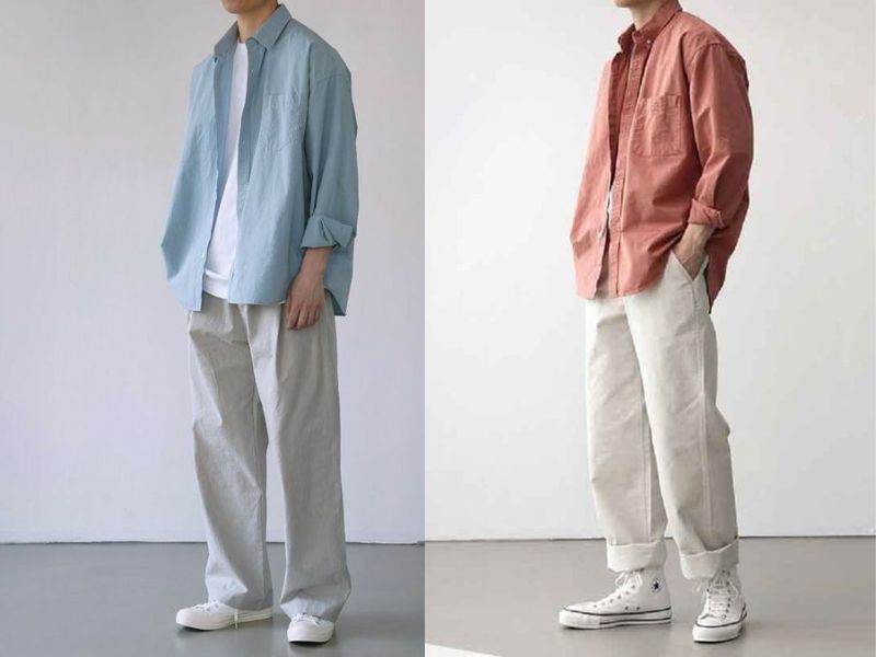 Phối quần jean ống rộng với áo oversize nam