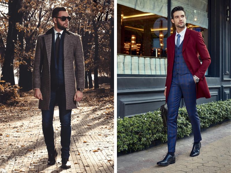 Áo măng tô dạ nam phối bộ suit