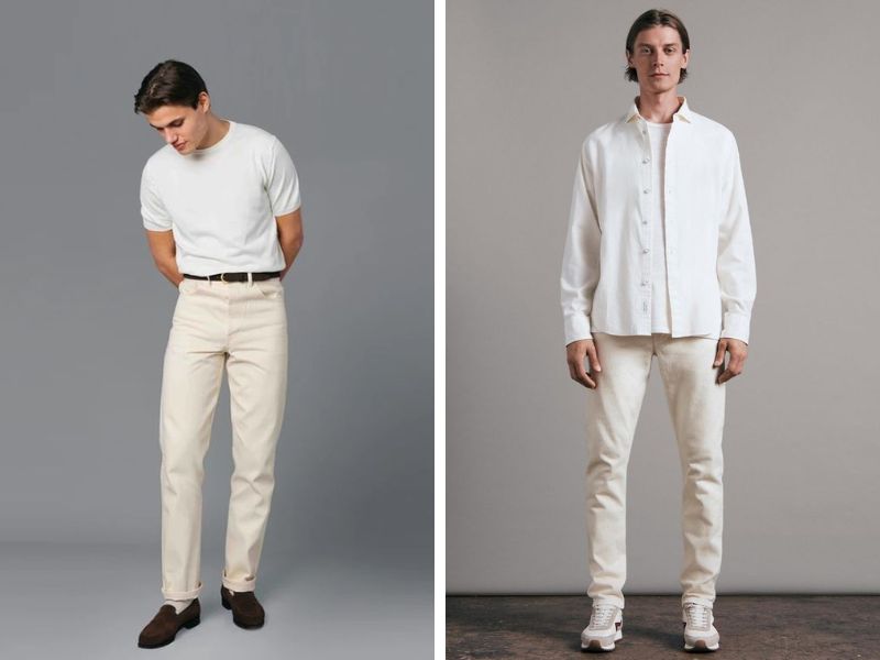Quần jean trắng phối cùng áo phông
