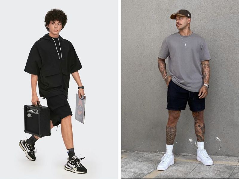 Quần áo hiphop nam được ứng dụng nhiều nhất là áo phông oversize và quần short hiphop