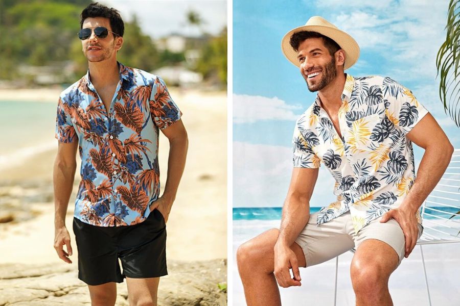 Mix áo Hawaii màu sắc với quần short cho nam đi Quảng Bình