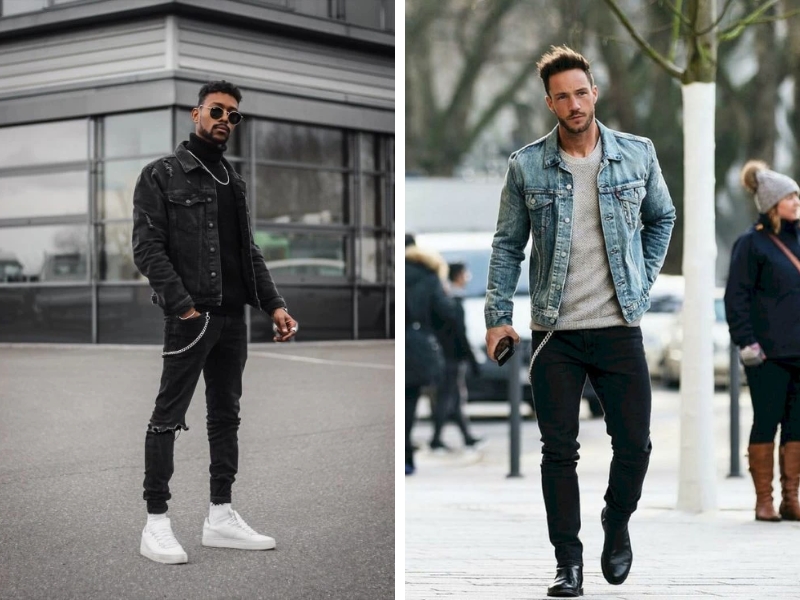 Phối áo jacket denim cùng quần jean nam