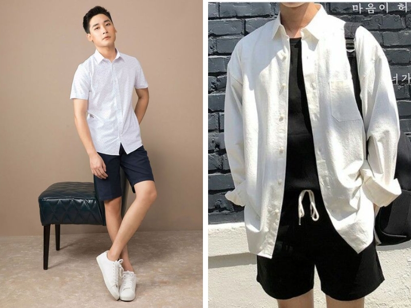 Sự kết hợp tươi mới và linh hoạt giữa áo sơ mi trắng nam và quần short