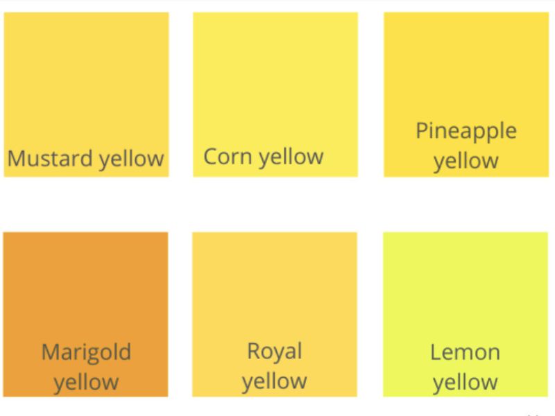 Các sắc thái cơ bản của màu vàng