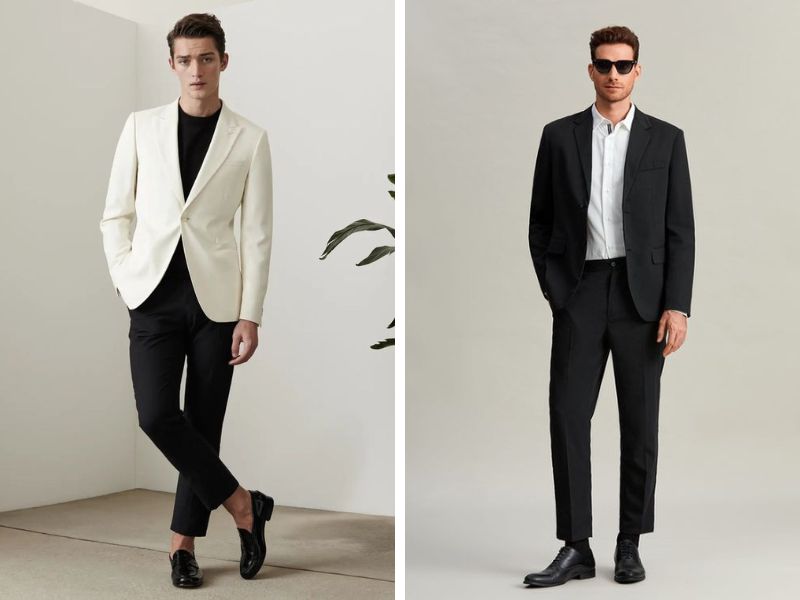 Phối quần đen với áo blazer